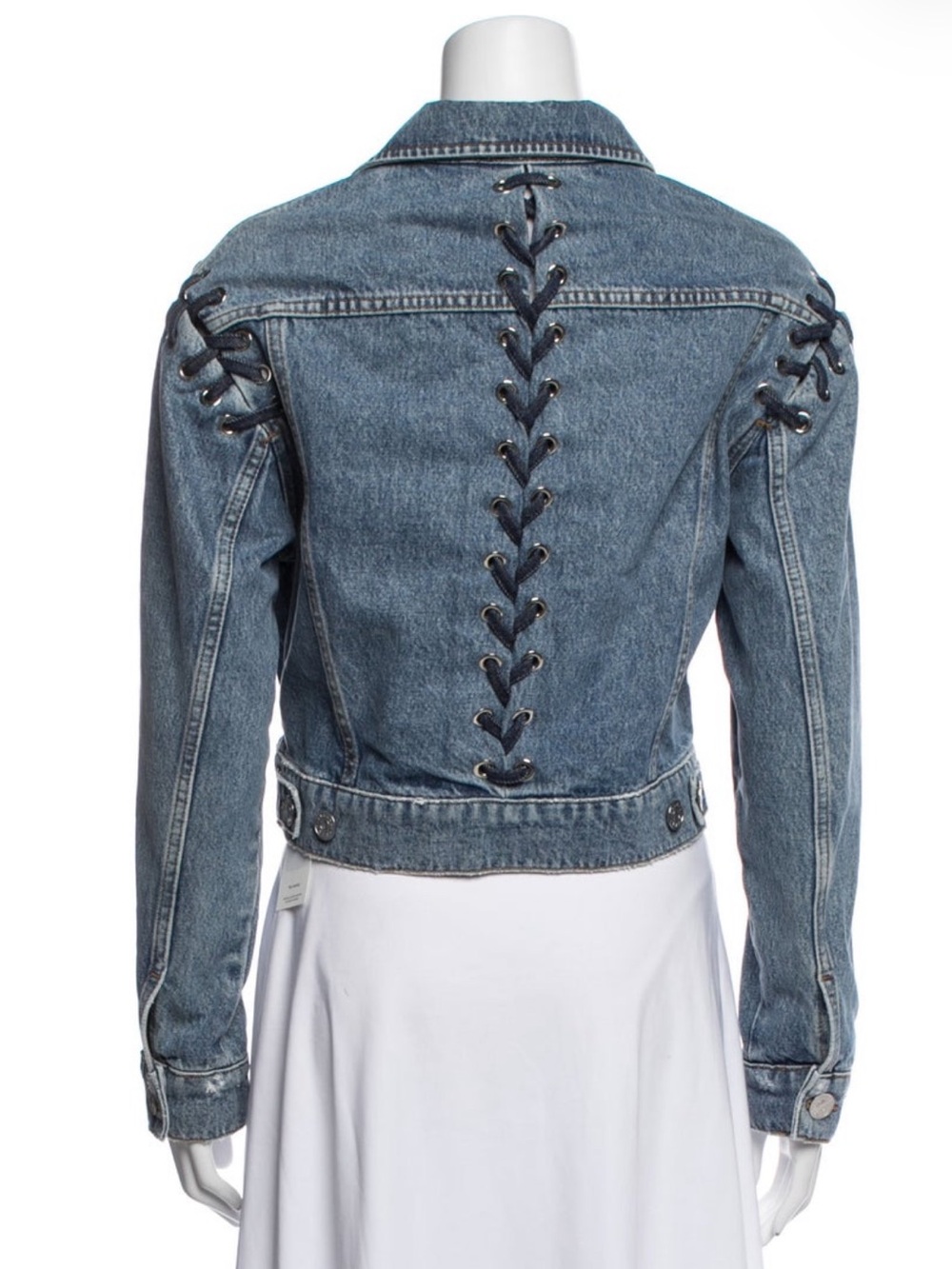 Sandro Paris Hamza Lace-Up Cropped Denim Jean Jacket